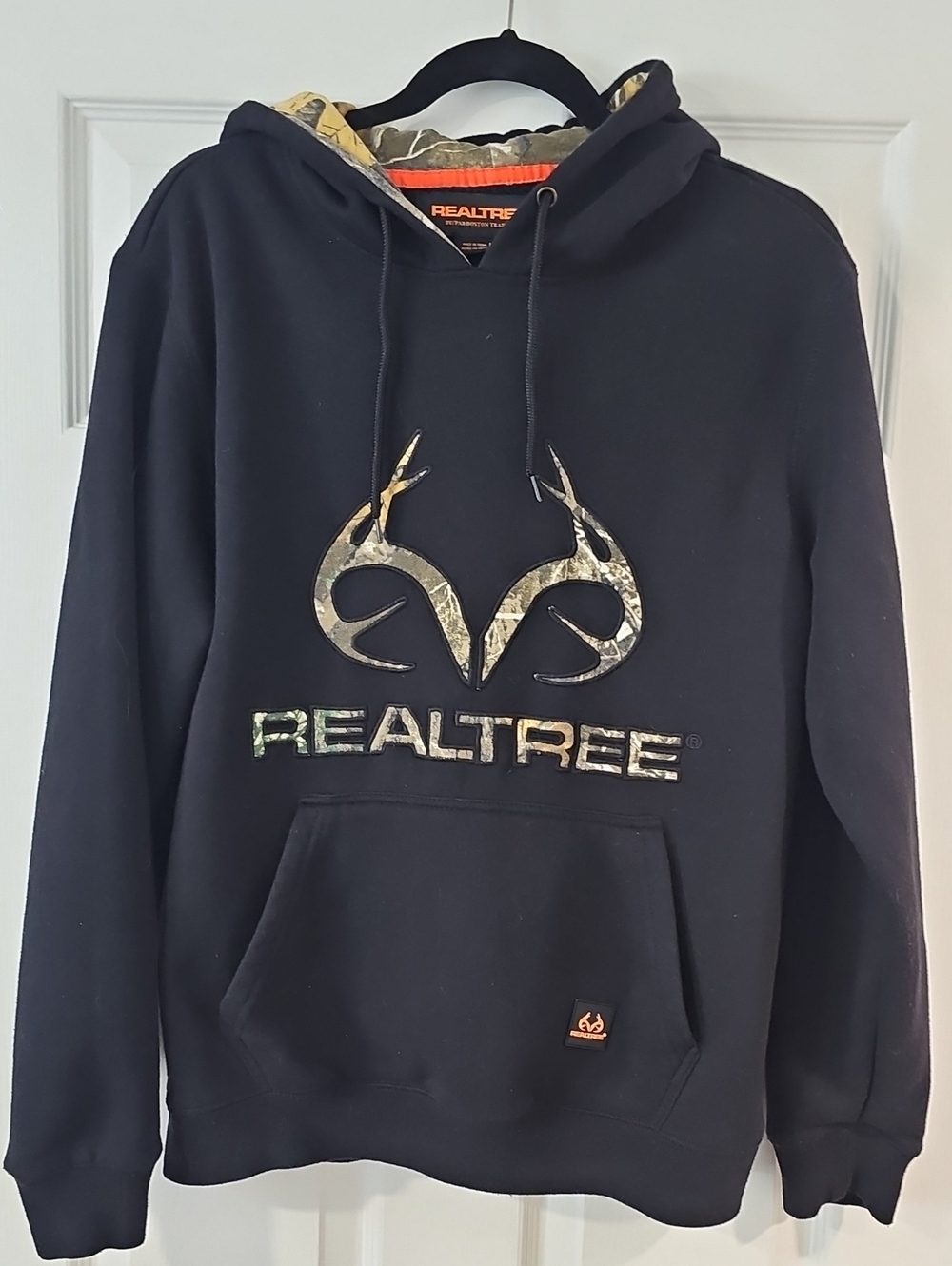 Realtree Black Pullover Hoodie with Camo Logo and Trim